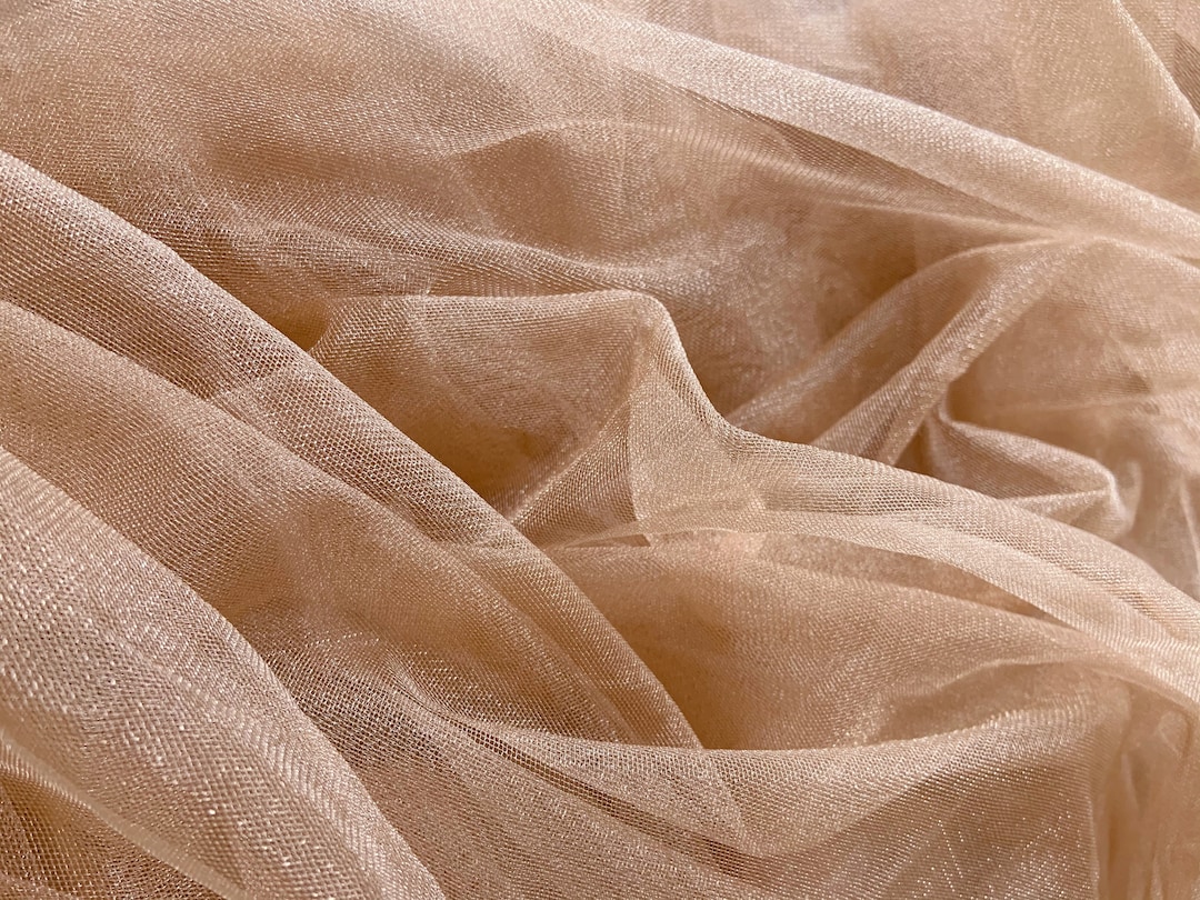 Iridescent Glitter Printed Soft Cream Tulle Fabric - OneYard
