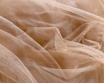 Tan skin tone tulle fabric with shine, soft tulle fabric for dress, couture, costume, prop, backdrop
