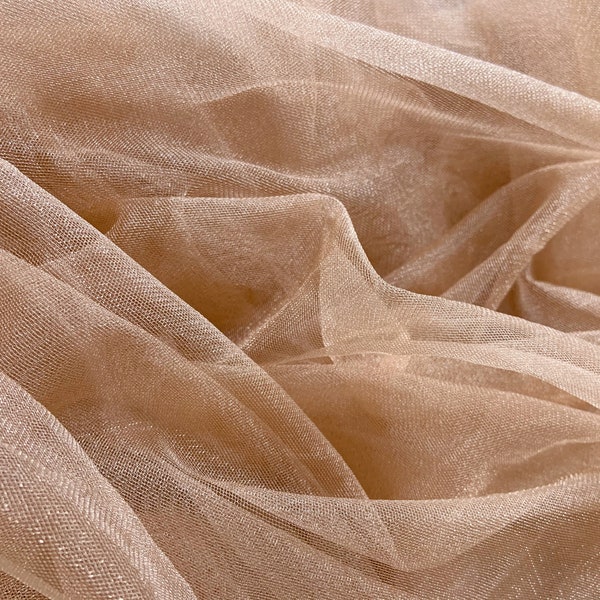 Tan skin tone tulle fabric with shine, soft tulle fabric for dress, couture, costume, prop, backdrop