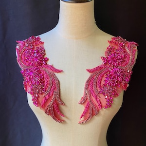 Pink French bead Rhinestone applique, deluxe applique, sparkle glass applique for dance costume