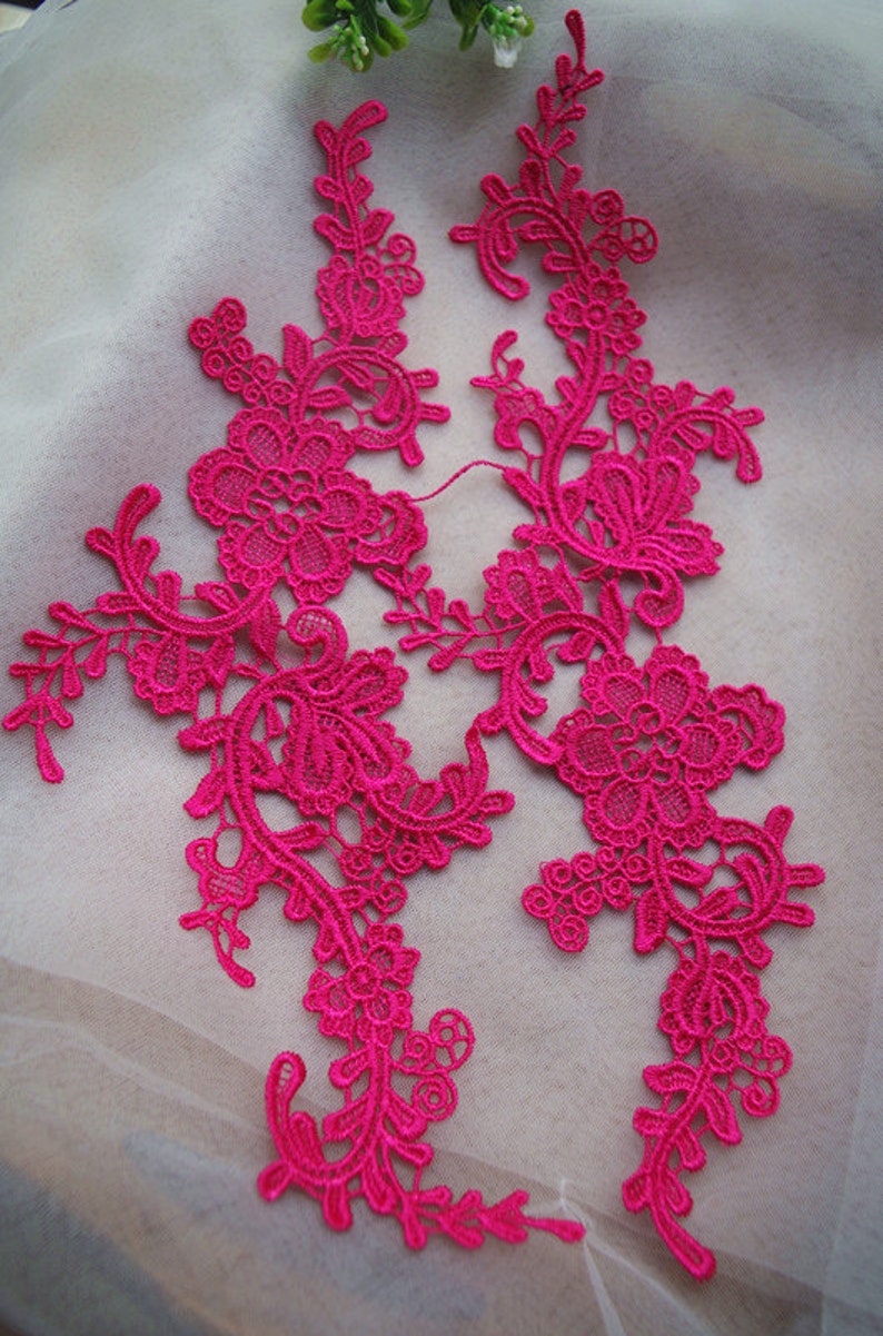Hot Pink Lace Appliques Retro Floral Lace Appliques by Pairs Etsy