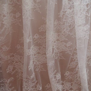ivory chantilly lace fabric, bridal lace fabric with florals, French lace fabric by the yard image 4