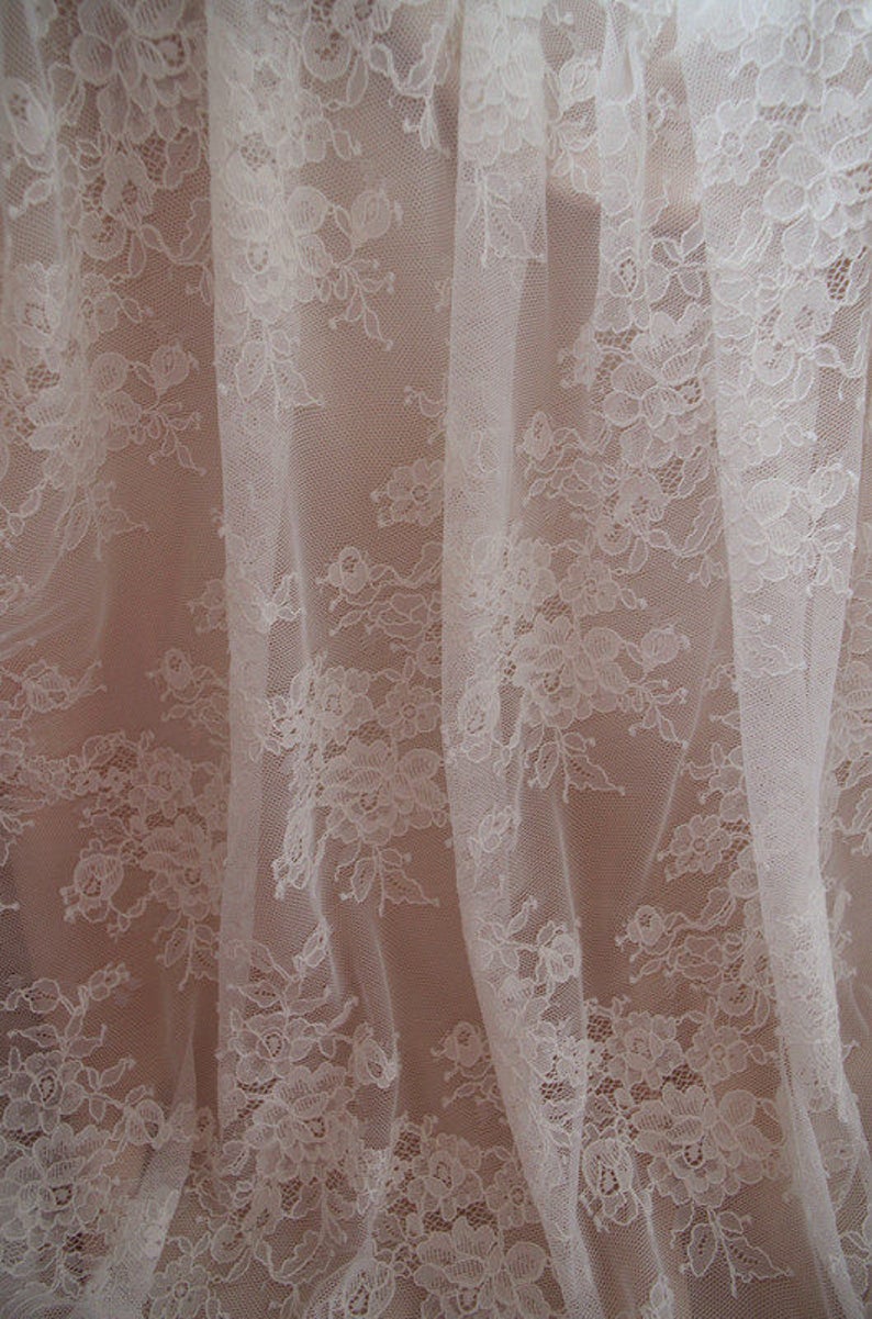 ivory chantilly lace fabric, bridal lace fabric with florals, French lace fabric by the yard image 4