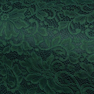 emerald lace fabric, alencon lace fabric, embroidered lace fabric, green stretch lace fabric, costume lace fabric image 2
