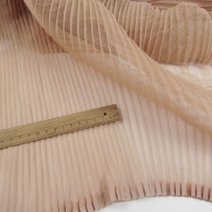 tan tulle pleated fabric, accordion Pleated mesh Panel fabric, ruffled tulle fabric, Vertical crease