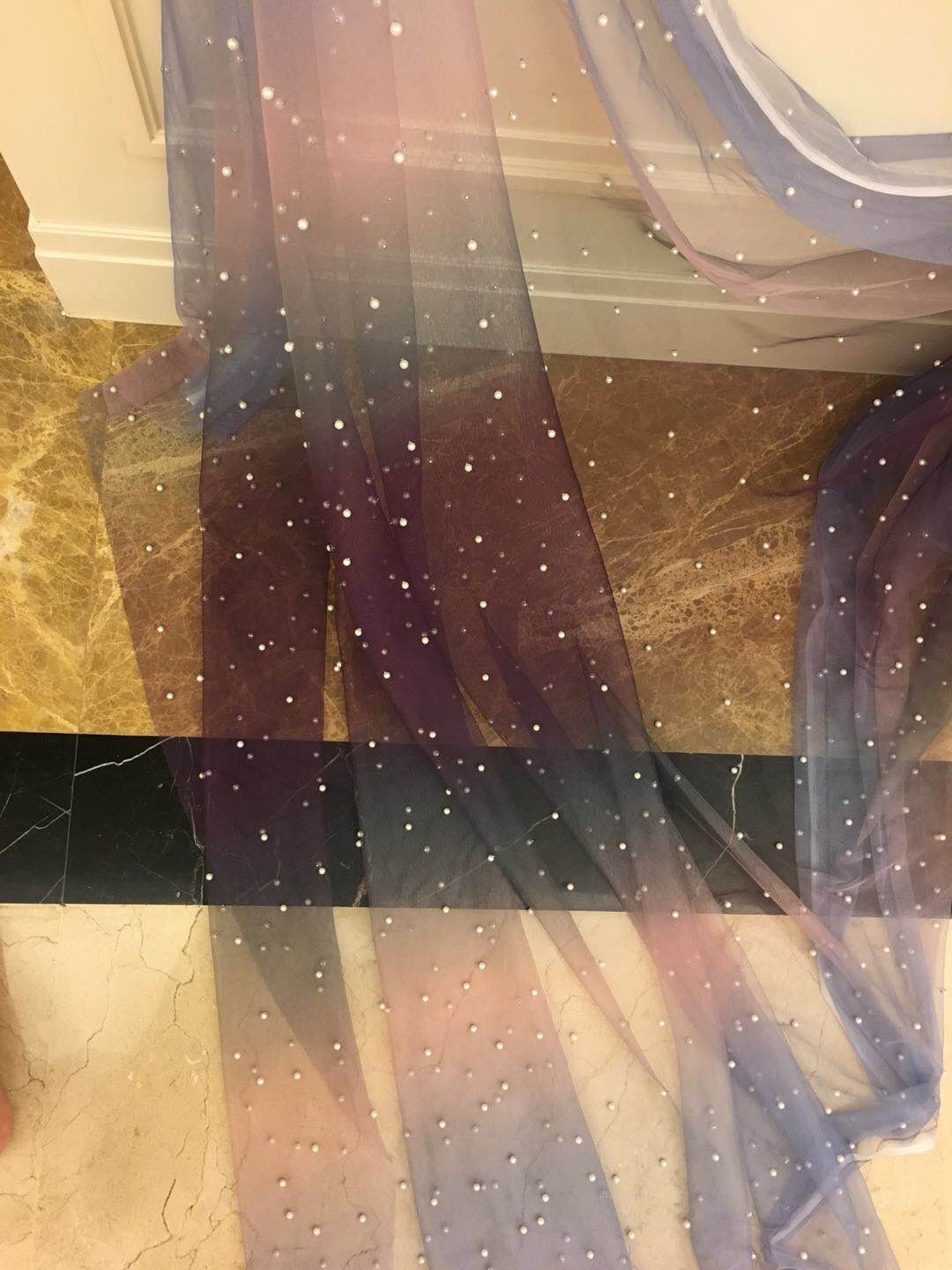 Pearls bead tulle fabric mesh fabric with with Gradient Etsy