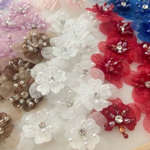 5pcs colorful handcrafted flowers applique for dress and couture, 3D florals lace applique for apareal supplies image 9