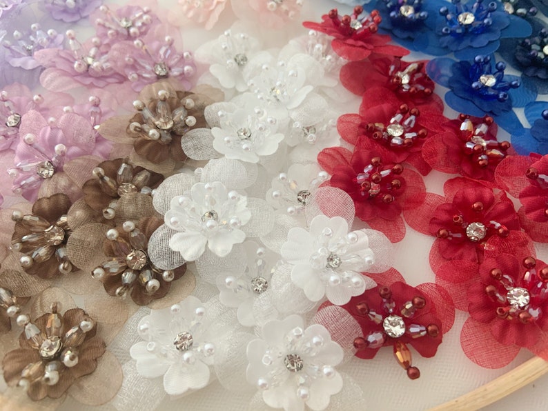 5pcs colorful handcrafted flowers applique for dress and couture, 3D florals lace applique for apareal supplies image 9