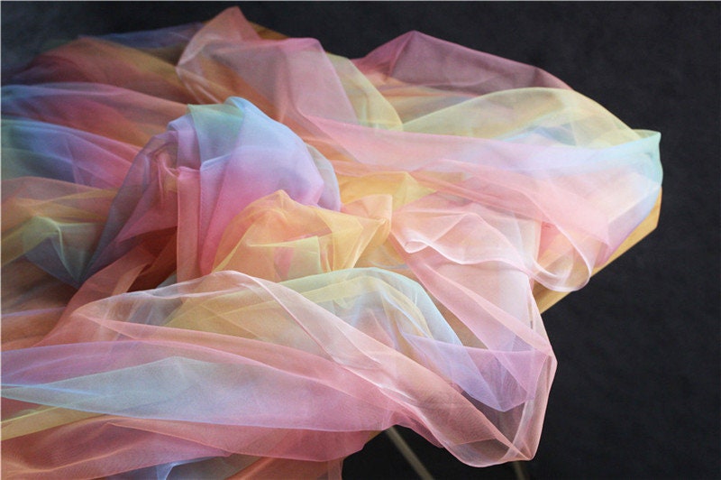 Tiedyed style tulle fabric with Gradient colors rainbow Etsy