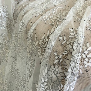3 meters chantilly lace fabric with florals | black and white