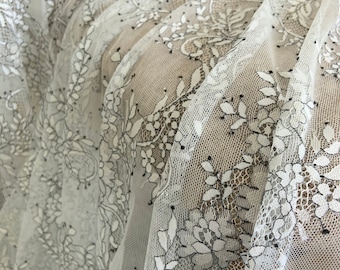 3 meters chantilly lace fabric with florals | black and white