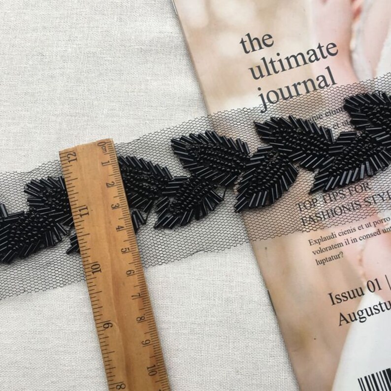 1.7 Yards Heavy Bead Trim With Leaves Bugle Bead Trim Belt Etsy