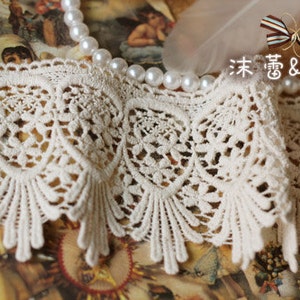 off white lace trim, cotton lace, retro lace, vintage lace, scalloped lace trim