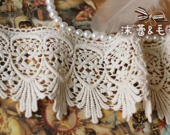 off white lace trim, cotton lace, retro lace, vintage lace, scalloped lace trim