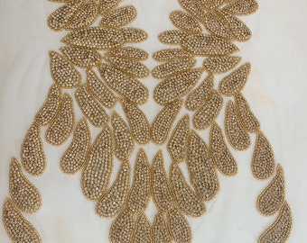 Full body gold Rhinestone appliqué boidce, heavy bead handmade rhinestone appliqués for couture dress costume