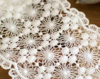 off white cotton lace trim, guipure lace trim, cotton guipure lace, 100% natural cotton lace trim with snowflakes pattern