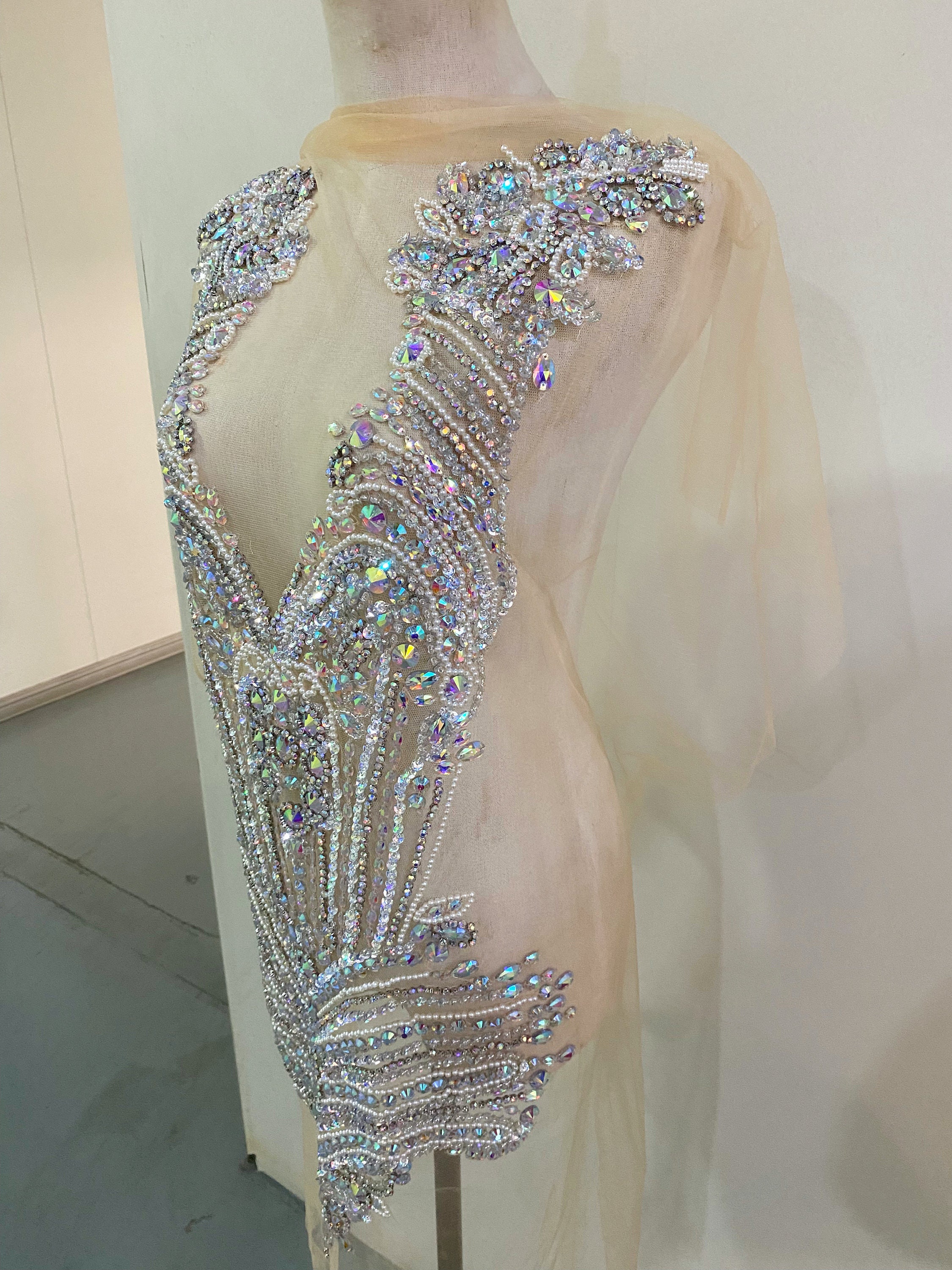 Iridescent Rhinestone Large Iridescent Rhinestone Applique Boidce, Handmade Rhinestone ...