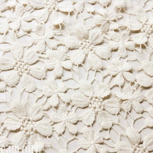cream cotton Lace Fabric with Daisy Flowers, guipure lace fabric