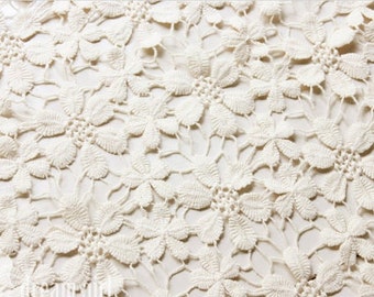 Tela de encaje de algodón color crema con flores de margarita, tela de encaje guipur