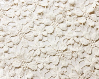 cream cotton Lace Fabric with Daisy Flowers, guipure lace fabric