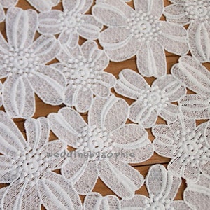 Off White Lace Fabric, guipure lace fabric with flowers, crochet lace fabric