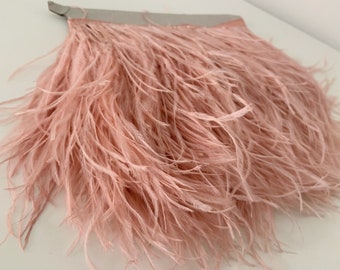 Peach Ostrich Feather Trimming Fringe with Satin Ribbon Tape, 50+ colors