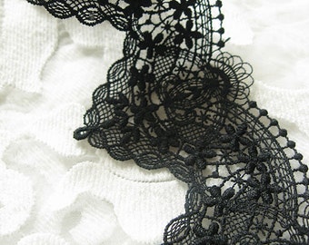 black lace trim, venise lace trim,black guipure lace trim, scalloped trim lace