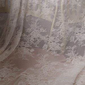 ivory chantilly lace fabric, bridal lace fabric with florals, French lace fabric by the yard image 5