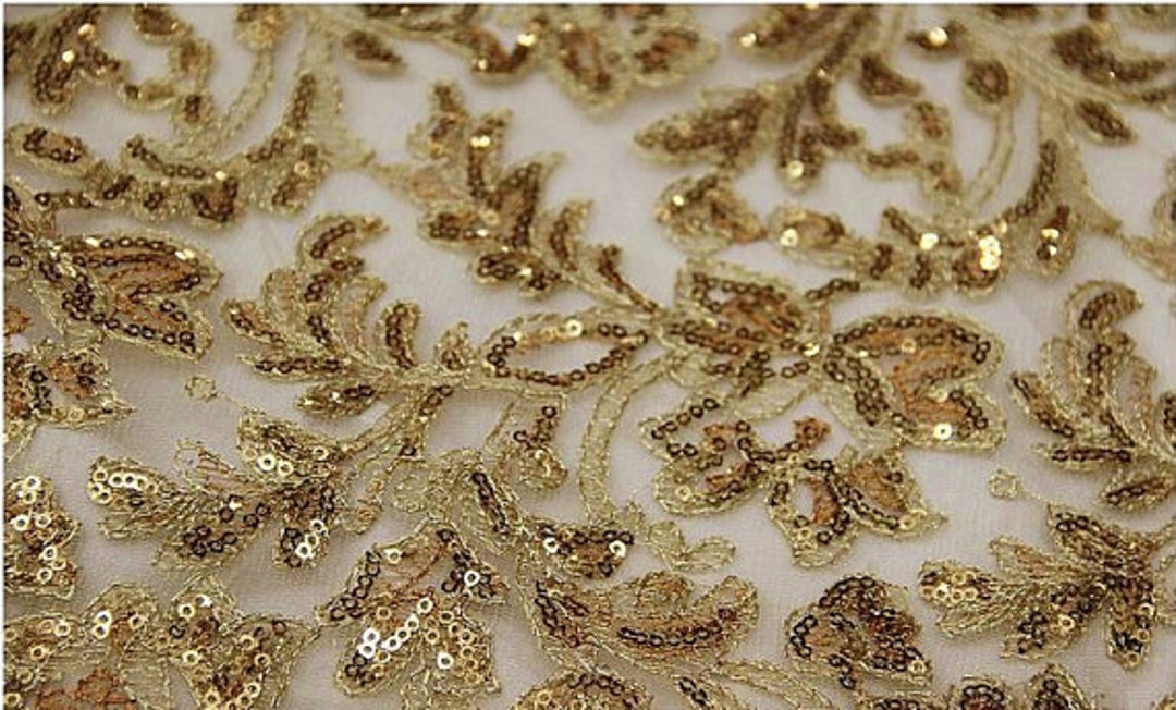 Vintage Embroidered Floral Sequin Trim GOLD — Handa Textiles