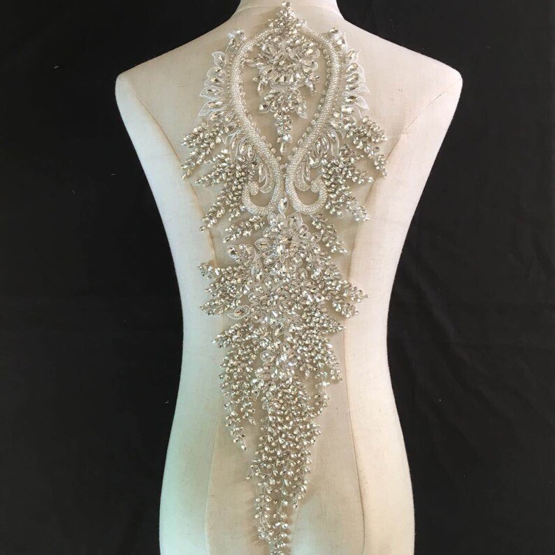 Gorgeous Rhinestone Applique On Mesh, Super Large Bodice Patch, Beaded Applique, Haute Couture Dress Applique