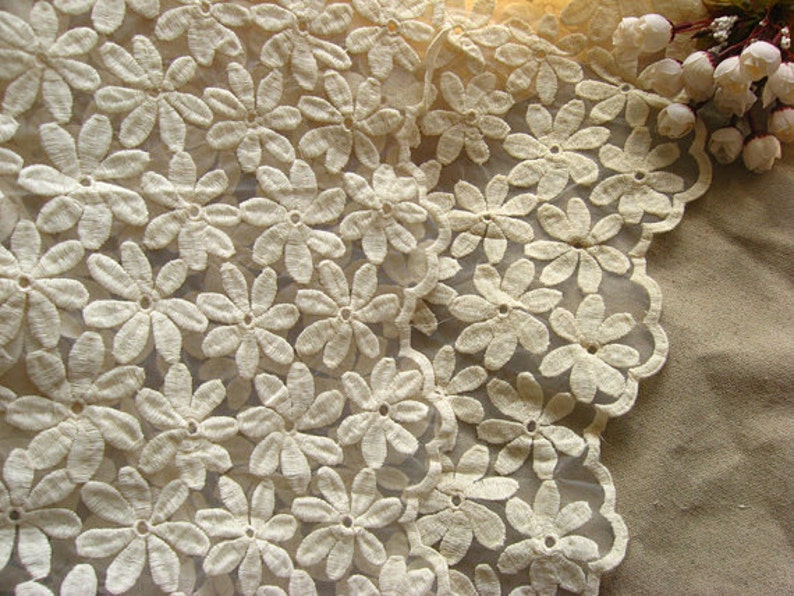 ivory lace fabric embroidered daisy lace fabric bridal lace fabric curtain lace fabric by the yard