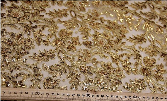 20Yd 1.5 Inch Gold Beaded Lace Trim Sequined Fabric Ribbon Glitter Mesh  Decorative Wedding Flat Bling Paillette Sewing Embroidered Lace Tulle  Applique