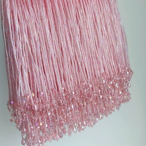pink bead fringe trim for dance costume, haute couture dress trimming, beading fringe