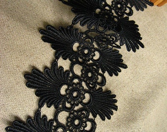 black lace trim, black venise lace, scalloped trim lace