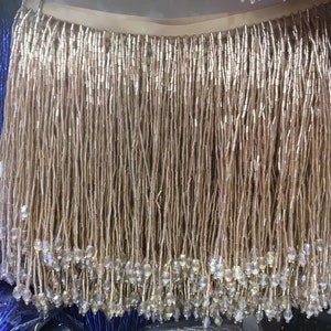 rose gold heavy bead fringe tassel trim for dance costume, haute couture dress trimming, beading fringe