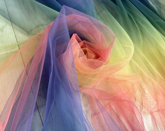 dip dye rainbow tulle fabric with Ombré colors, rainbow printed tulle for dress, costume couture