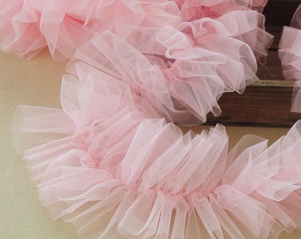 5,9 inch roze gegolfde trim, geplooide tule trim voor tutu jurk, cake jurk, bruiloft rekwisiet
