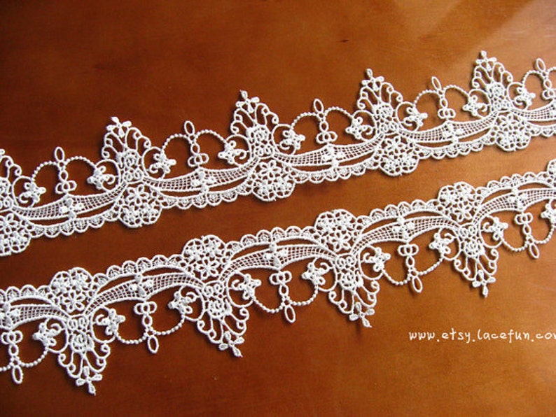 off white lace trim, venice lace trim, crocheted floral lace, bridal lace, exquisite lace trim, DG0020B image 4