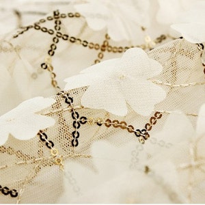 Ivory Sequin & Beads On Chiffon JEC-050-5 Fabric main image 1