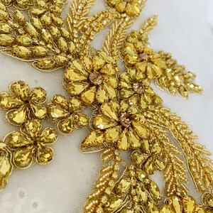 Gold crystal bead motif applique for dance costume, rhinestone bodice for wedding dress, ball gown image 6