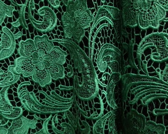 emerald green lace fabric,venise lace fabric, bridal lace fabric, wedding dress lace, costume lace fabric