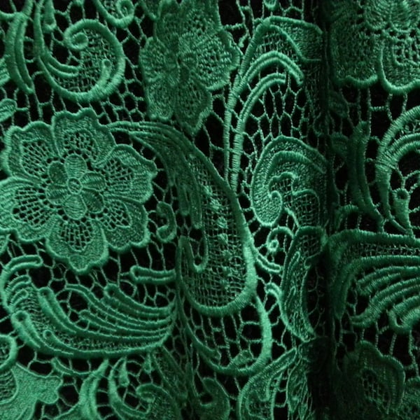 emerald green lace fabric,venise lace fabric, bridal lace fabric, wedding dress lace, costume lace fabric