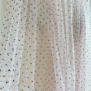 Pale pink tulle fabric with black velvet polka dots, flocking polka dots tulle fabric, 10 colors