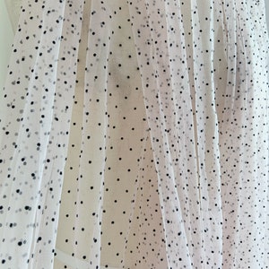 Pale pink tulle fabric with black velvet polka dots, flocking polka dots tulle fabric, 10 colors