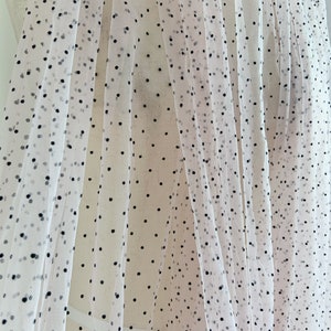 Pale pink tulle fabric with black velvet polka dots, flocking polka dots tulle fabric, 10 colors