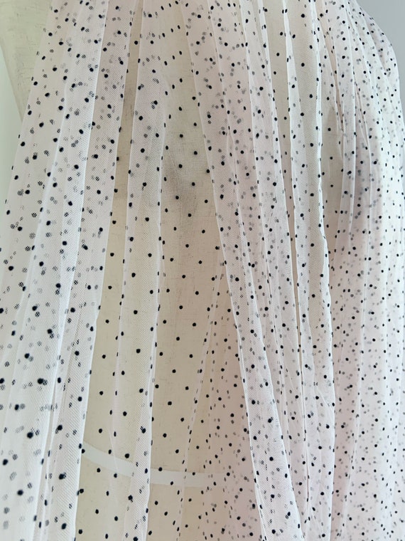 Pale Pink Tulle Fabric With Black Velvet Polka Dots Flocking - Etsy