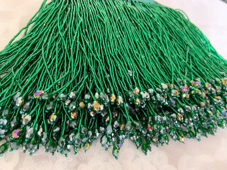 Green bead fringe tassel trim for dance costume haute couture dress trimming beading fringe