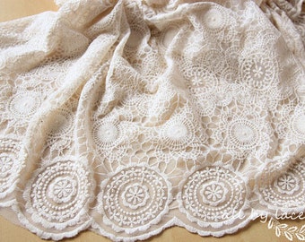 retro tulle lace fabric with round patterns, embroidered mesh lace by the yard, bridal lace fabric, lace curtain fabric