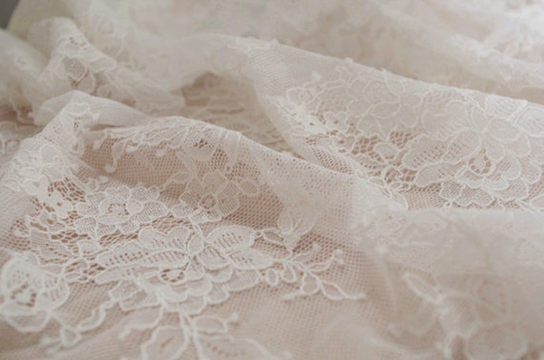 ivory chantilly lace fabric, bridal lace fabric with florals, French lace fabric by the yard image 2