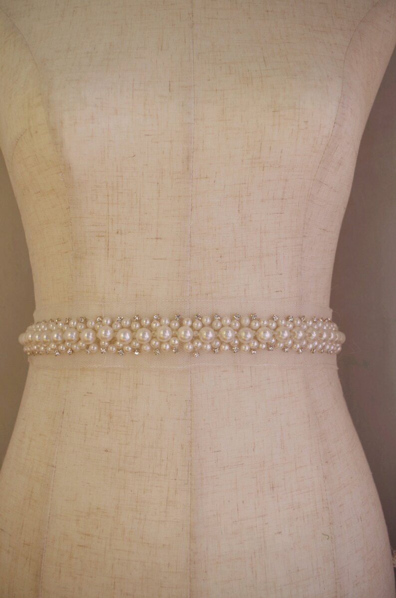 Pearl bead sash trim with rhinestones bridal sash bead Etsy